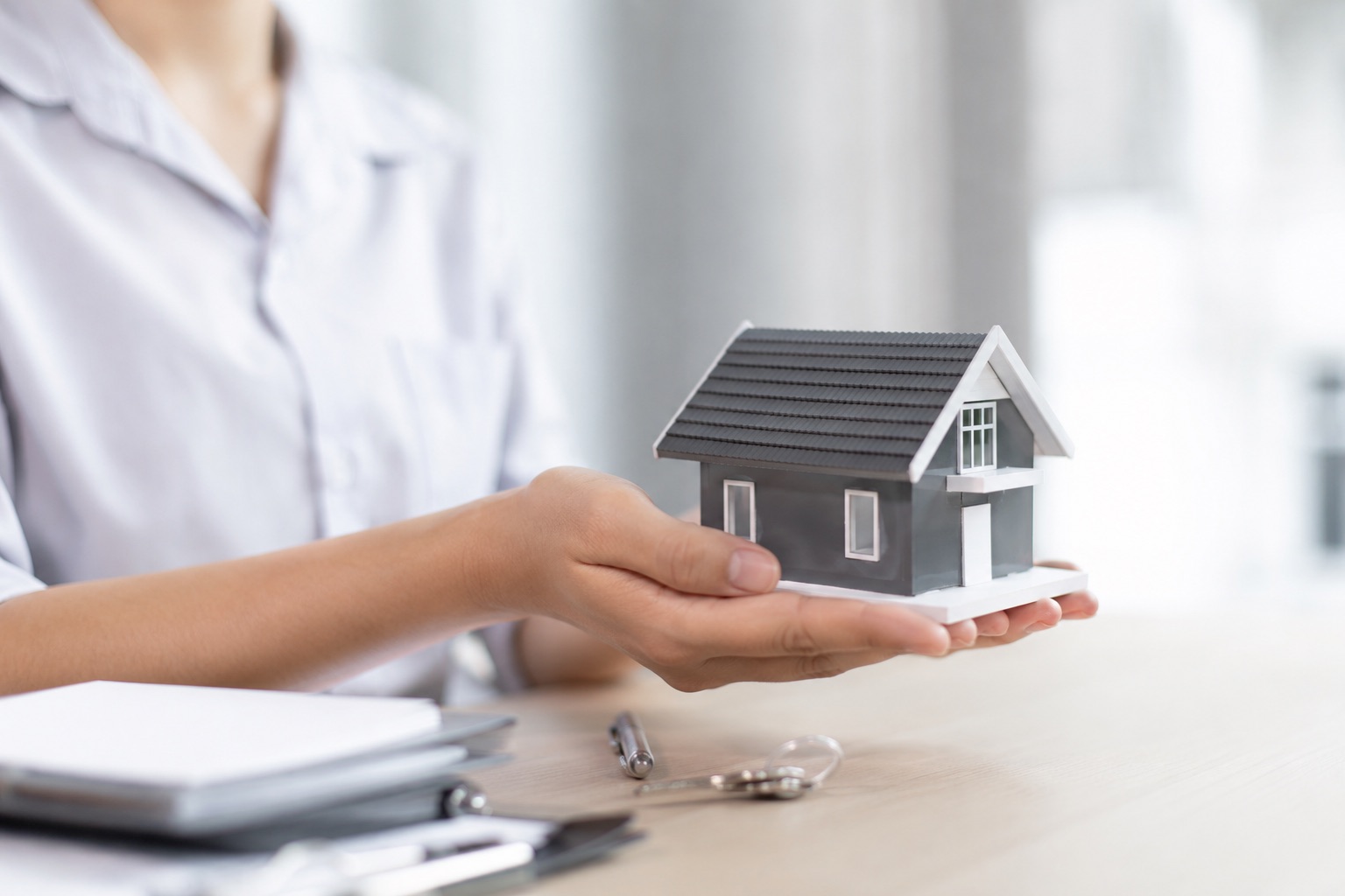 A model house held in two open hands